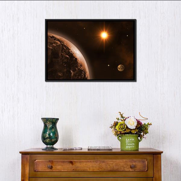 Sun Moon &amp; Earth Canvas Wall Art-1 Piece-Floating Frame-24" x 16"-Tiaracle