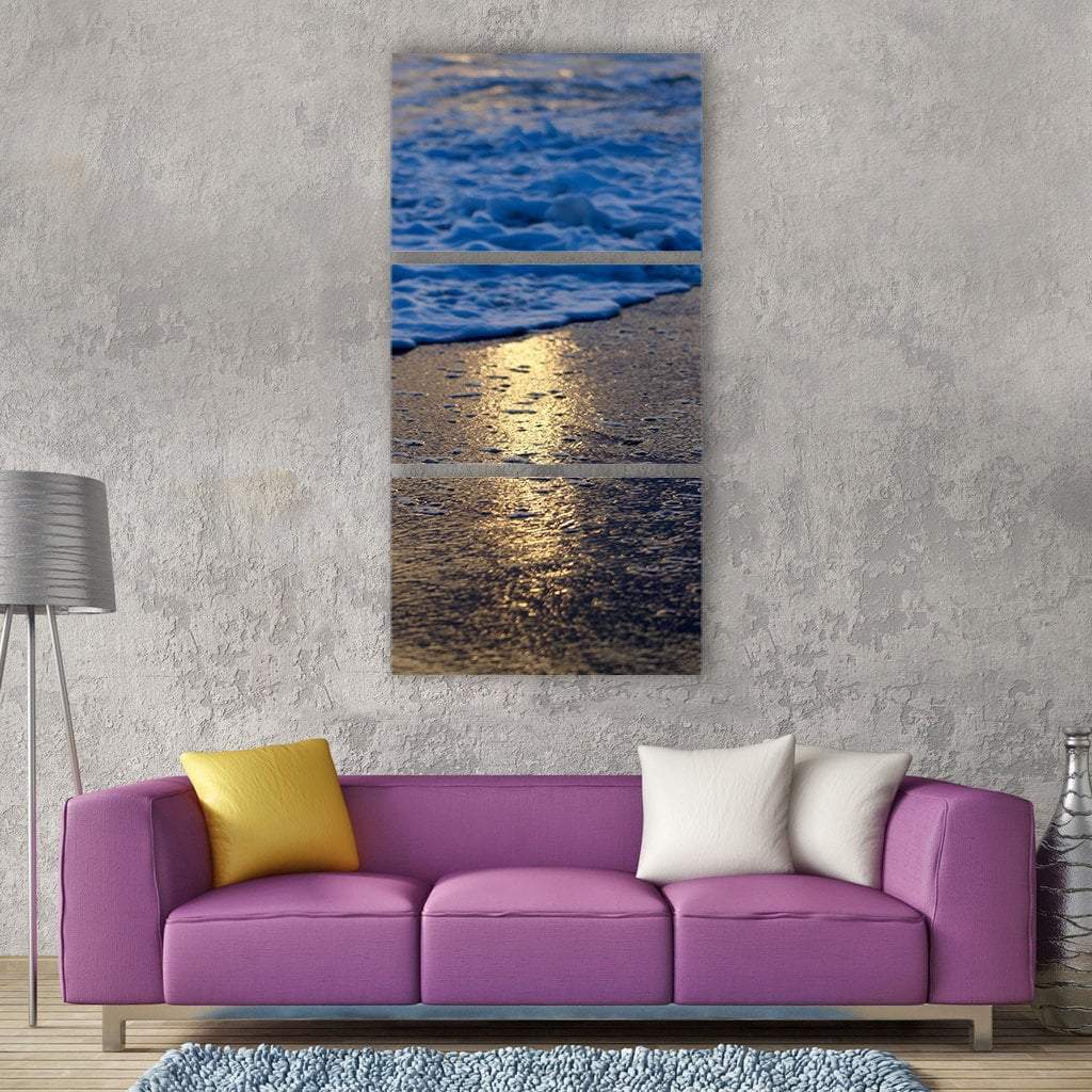Sun Over Beach Wave And Sea Sand Vertical Canvas Wall Art-3 Vertical-Gallery Wrap-12" x 25"-Tiaracle