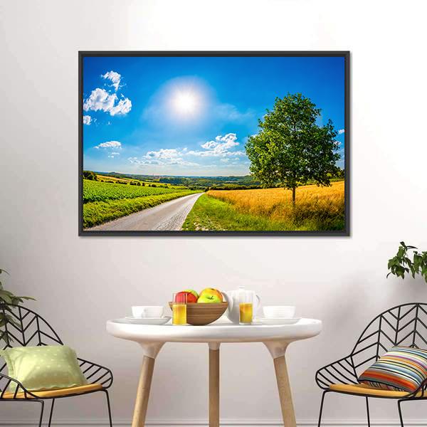 Sun Over Corn Field Canvas Wall Art-3 Horizontal-Gallery Wrap-25" x 16"-Tiaracle