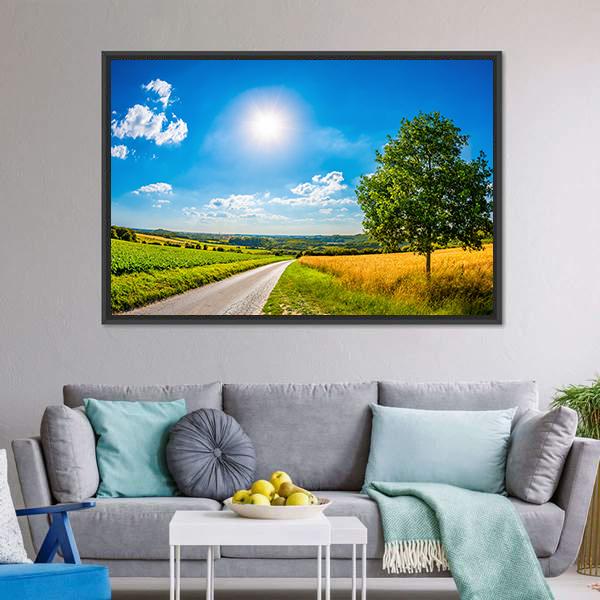 Sun Over Corn Field Canvas Wall Art-3 Horizontal-Gallery Wrap-25" x 16"-Tiaracle
