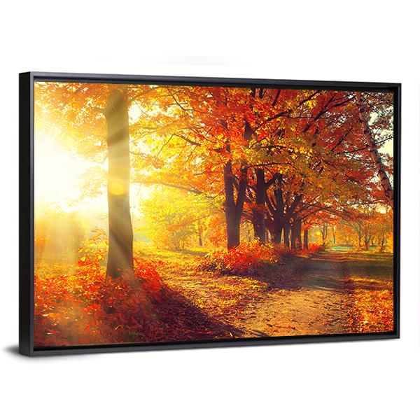 Sun Rays In Autumn Park Canvas Wall Art-5 Horizontal-Gallery Wrap-22" x 12"-Tiaracle