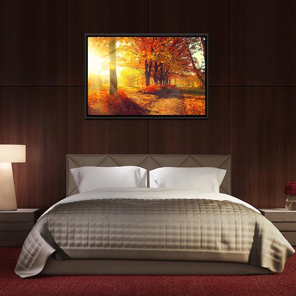 Sun Rays In Autumn Park Canvas Wall Art-5 Horizontal-Gallery Wrap-22" x 12"-Tiaracle