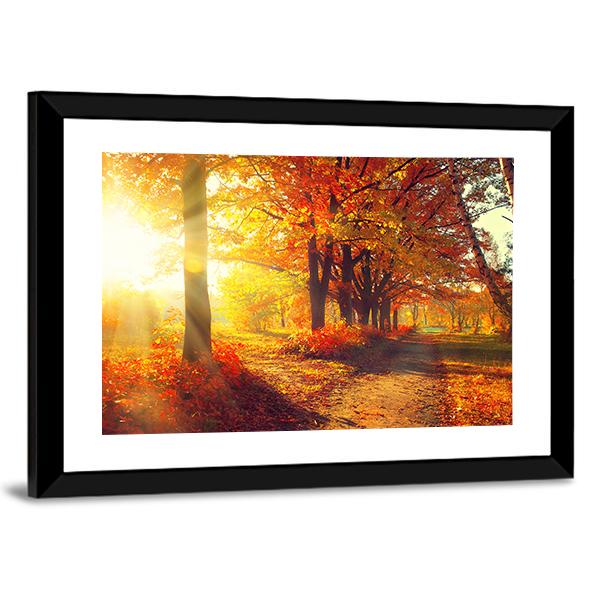 Sun Rays In Autumn Park Canvas Wall Art-5 Horizontal-Gallery Wrap-22" x 12"-Tiaracle
