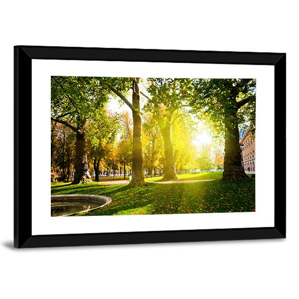 Sun Rays In Green Park Canvas Wall Art-3 Horizontal-Gallery Wrap-25" x 16"-Tiaracle