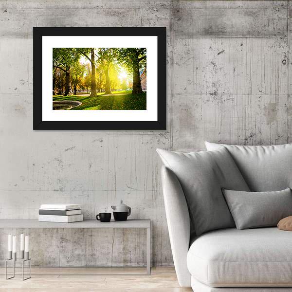Sun Rays In Green Park Canvas Wall Art-3 Horizontal-Gallery Wrap-25" x 16"-Tiaracle