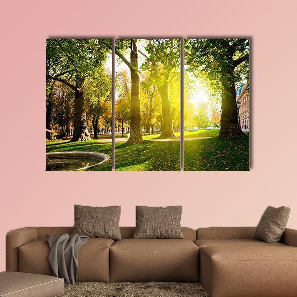 Sun Rays In Green Park Canvas Wall Art-3 Horizontal-Gallery Wrap-37" x 24"-Tiaracle