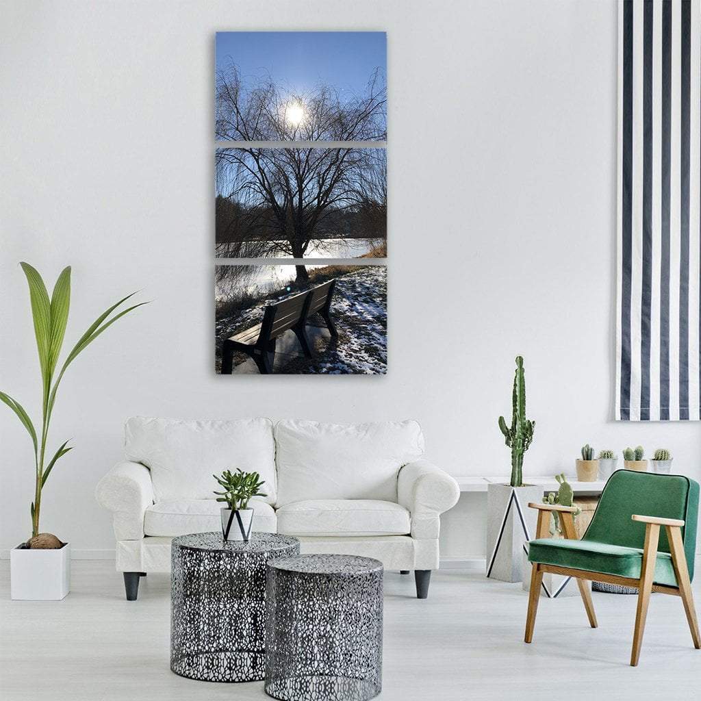 Sun Reflection On Lake In Winter Vertical Canvas Wall Art-1 Vertical-Gallery Wrap-12" x 24"-Tiaracle