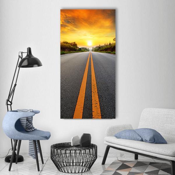 Sun Rising Sky With Asphalt Highways Vertical Canvas Wall Art-1 Vertical-Gallery Wrap-12" x 24"-Tiaracle