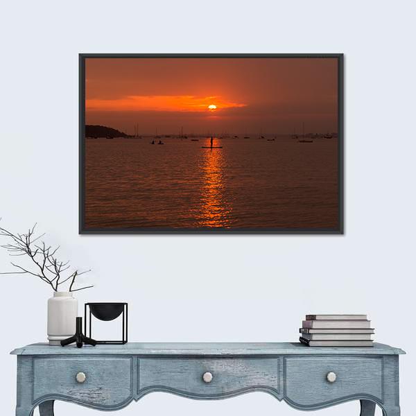 Sun Sets Over Poole Harbour Canvas Wall Art-1 Piece-Floating Frame-24" x 16"-Tiaracle