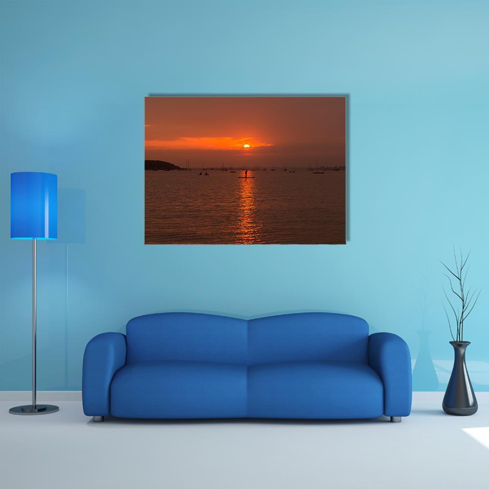 Sun Sets Over Poole Harbour Canvas Wall Art-5 Star-Gallery Wrap-62" x 32"-Tiaracle