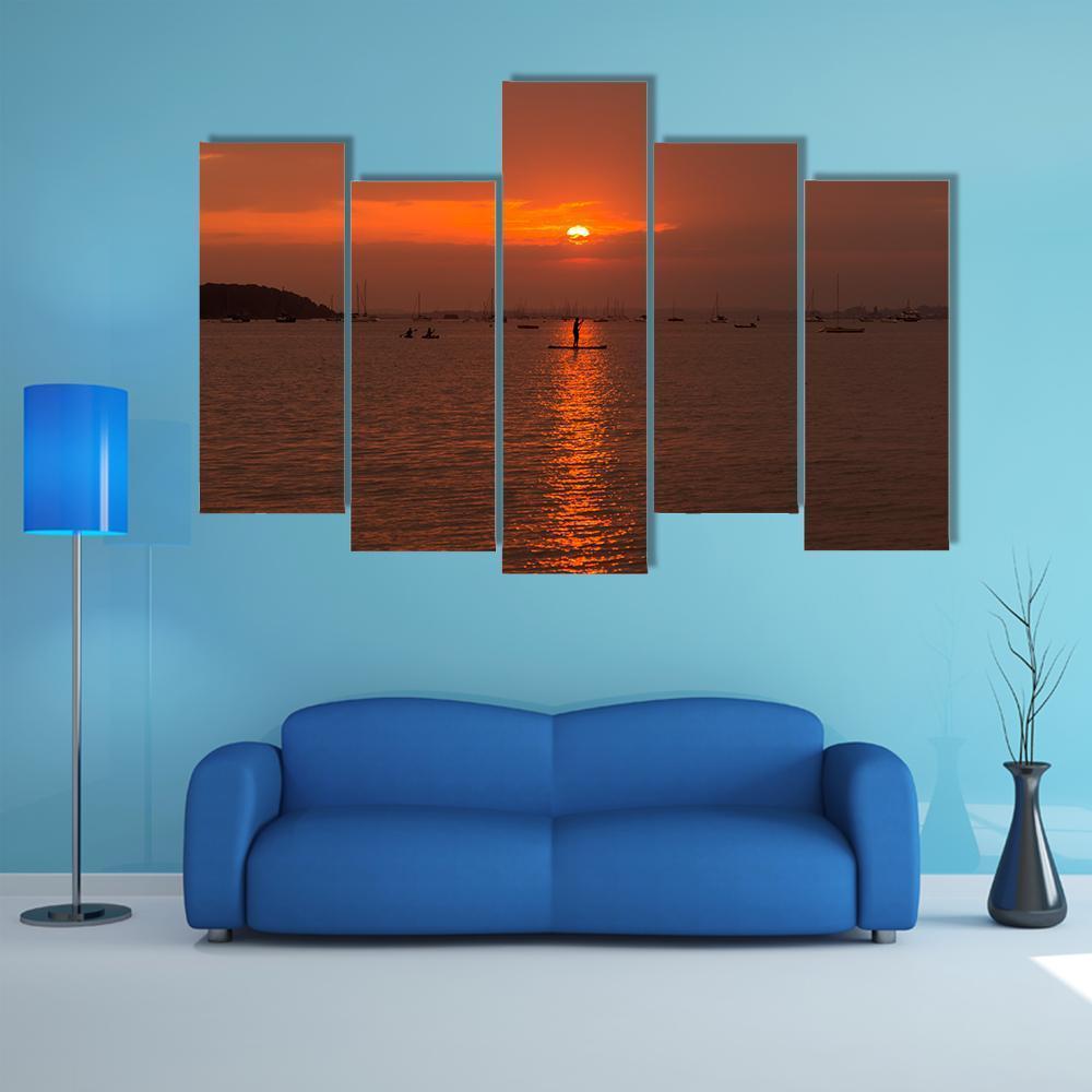 Sun Sets Over Poole Harbour Canvas Wall Art-5 Pop-Gallery Wrap-47" x 32"-Tiaracle