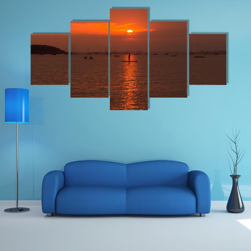 Sun Sets Over Poole Harbour Canvas Wall Art-5 Star-Gallery Wrap-62" x 32"-Tiaracle