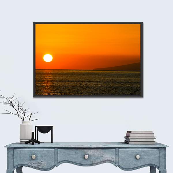 Sun Setting On Atlantic Ocean Canvas Wall Art-1 Piece-Floating Frame-24" x 16"-Tiaracle