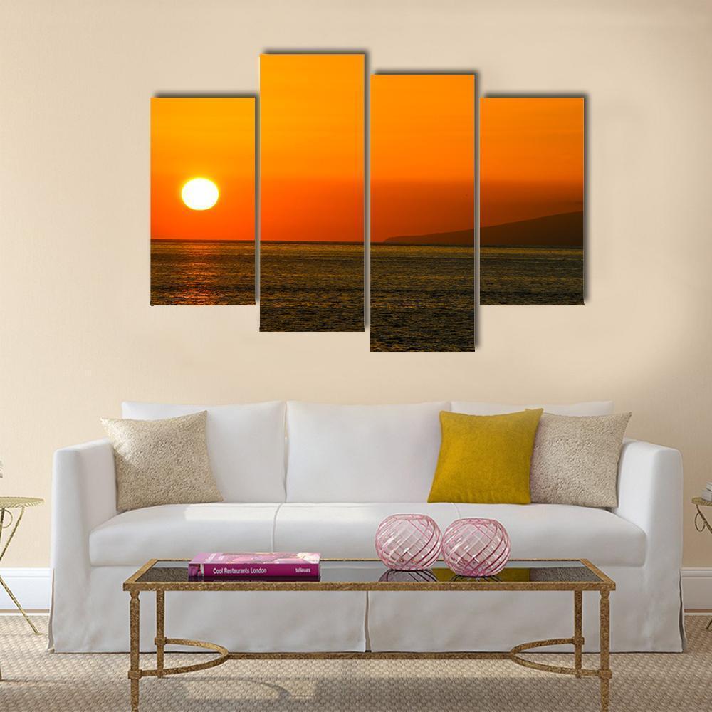 Sun Setting On Atlantic Ocean Canvas Wall Art-4 Pop-Gallery Wrap-50" x 32"-Tiaracle