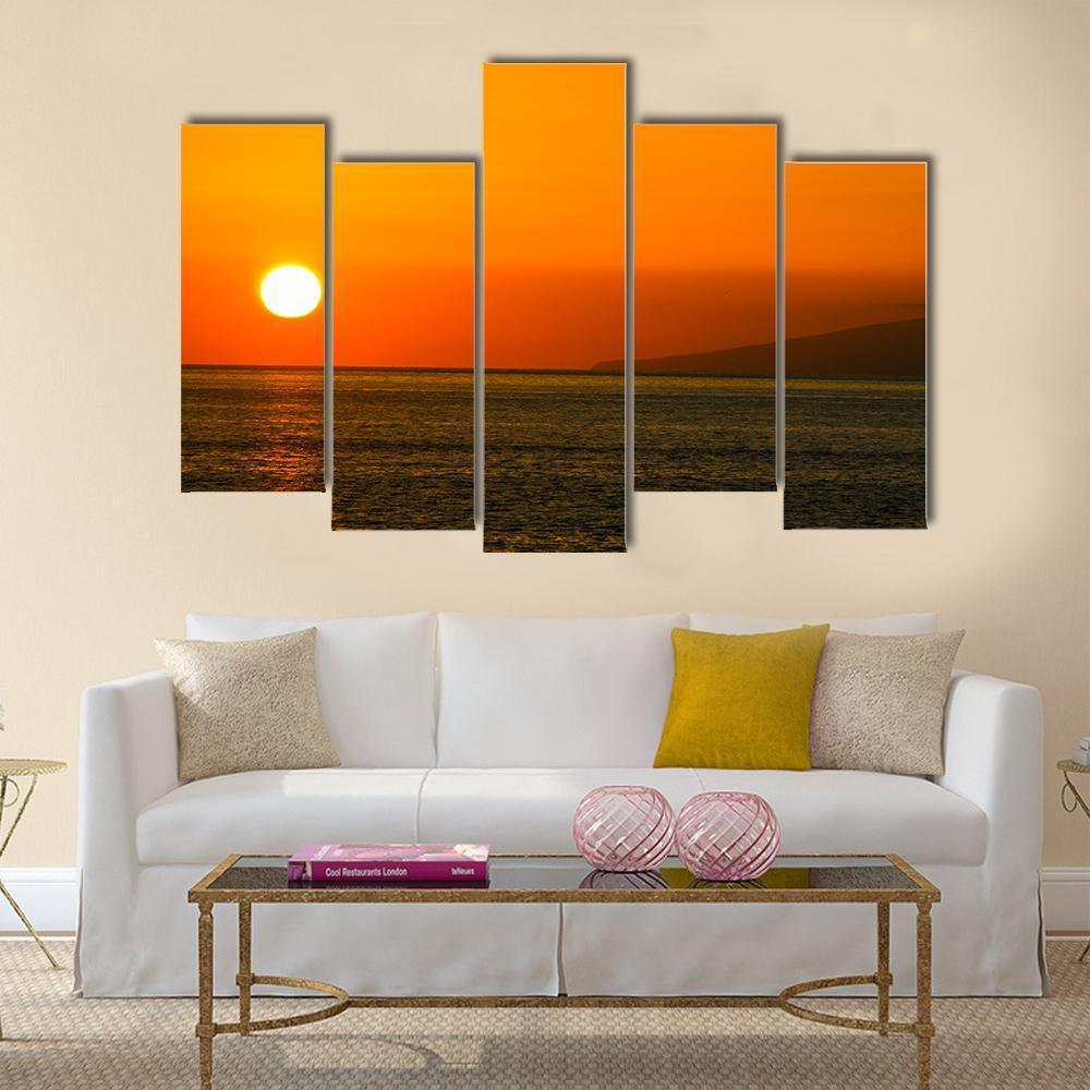 Sun Setting On Atlantic Ocean Canvas Wall Art-5 Pop-Gallery Wrap-47" x 32"-Tiaracle