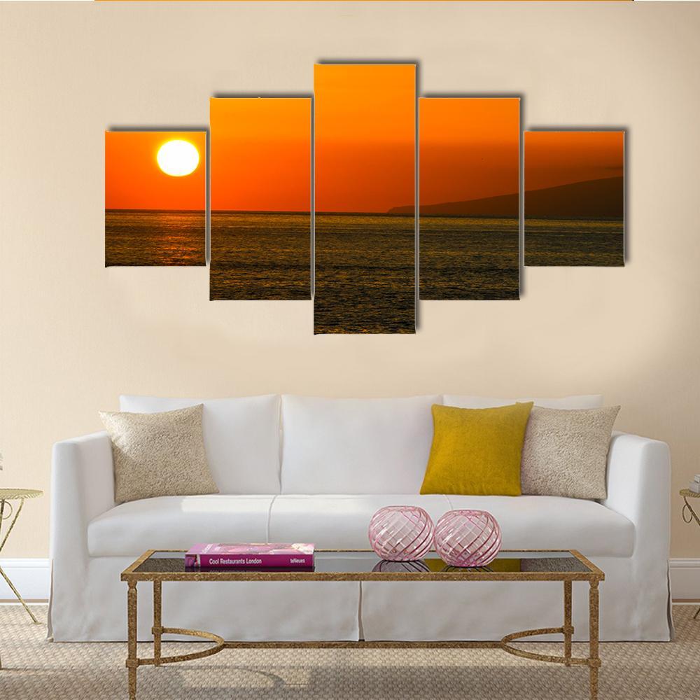 Sun Setting On Atlantic Ocean Canvas Wall Art-5 Star-Gallery Wrap-62" x 32"-Tiaracle
