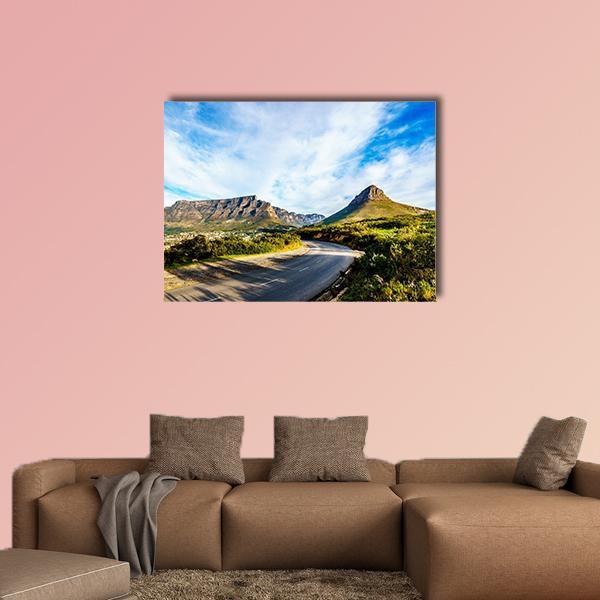 Sunset Over Cape Town Canvas Wall Art in white, green and blue, single panel hung on a wall