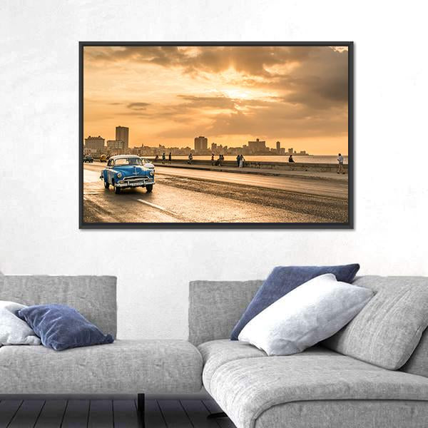 Sun Setting Over Havana Canvas Wall Art-1 Piece-Floating Frame-24&quot; x 16&quot;-Tiaracle