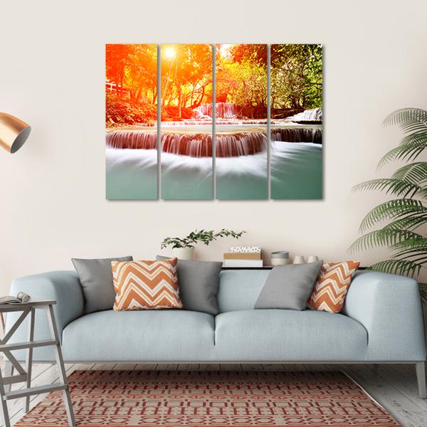 Sun Shines At Tadklangsi Waterfall Canvas Wall Art-4 Horizontal-Gallery Wrap-34" x 24"-Tiaracle