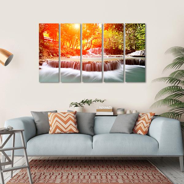 Sun Shines At Tadklangsi Waterfall Canvas Wall Art-5 Horizontal-Gallery Wrap-22" x 12"-Tiaracle