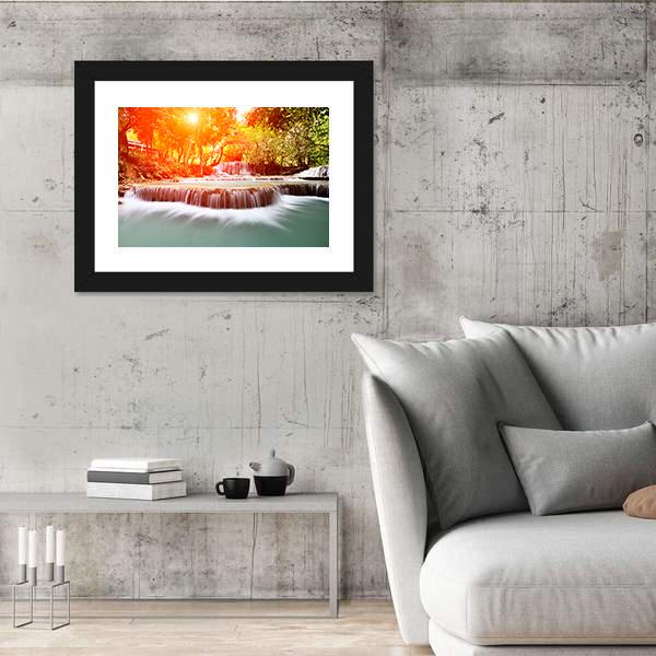 Sun Shines At Tadklangsi Waterfall Canvas Wall Art-3 Horizontal-Gallery Wrap-25" x 16"-Tiaracle