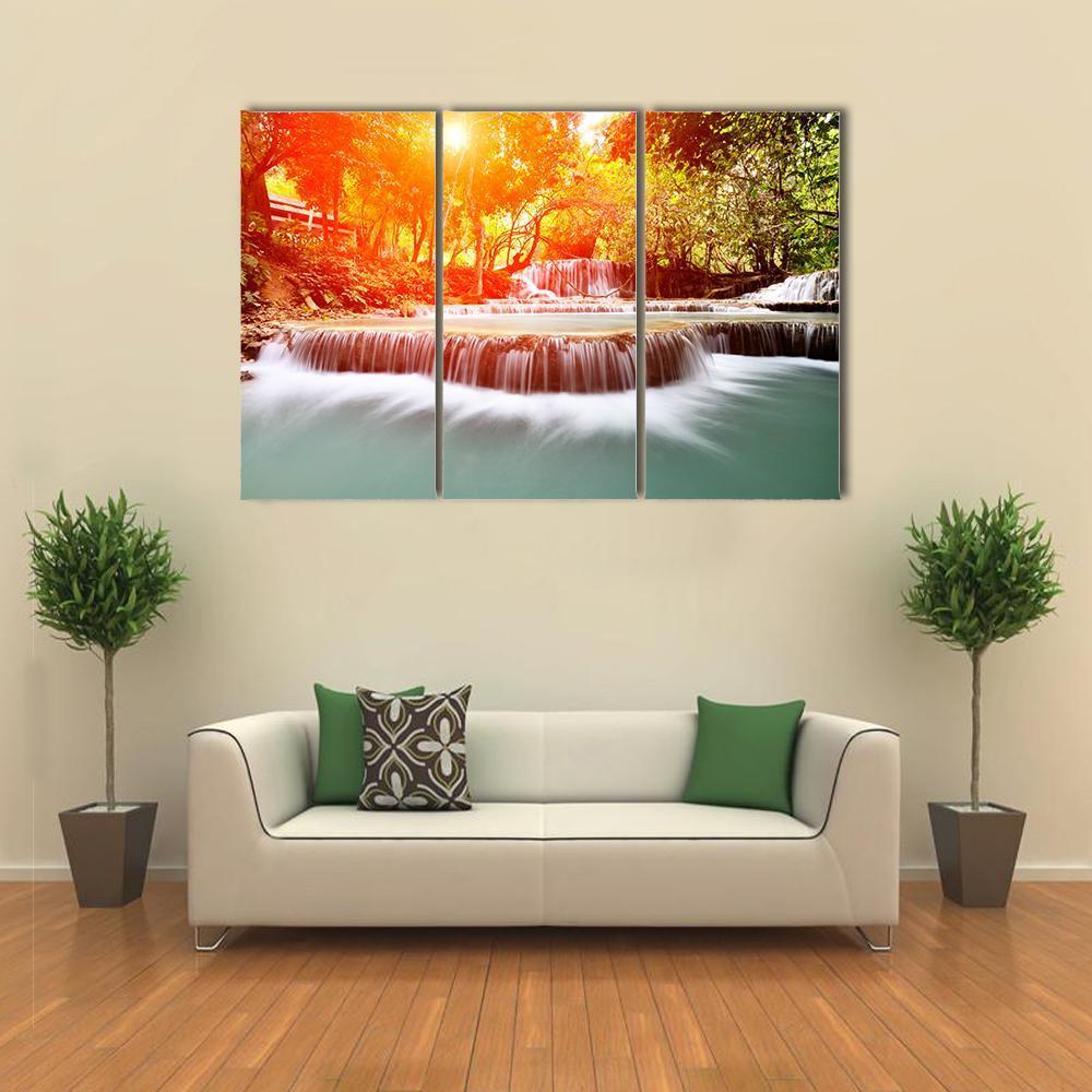 Sun Shines At Tadklangsi Waterfall Canvas Wall Art-3 Horizontal-Gallery Wrap-37" x 24"-Tiaracle