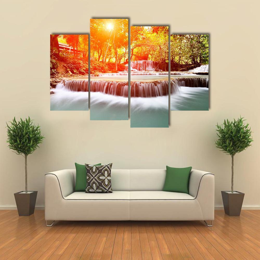 Sun Shines At Tadklangsi Waterfall Canvas Wall Art-4 Pop-Gallery Wrap-50" x 32"-Tiaracle