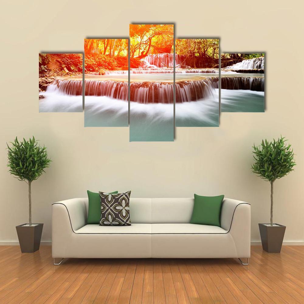 Sun Shines At Tadklangsi Waterfall Canvas Wall Art-3 Horizontal-Gallery Wrap-37" x 24"-Tiaracle