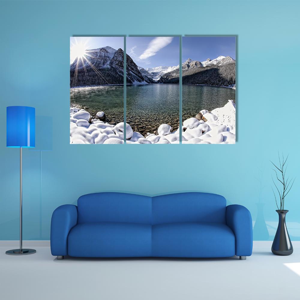 Sun Shining Over Lake Louise With Mountains Canvas Wall Art-3 Horizontal-Gallery Wrap-37" x 24"-Tiaracle