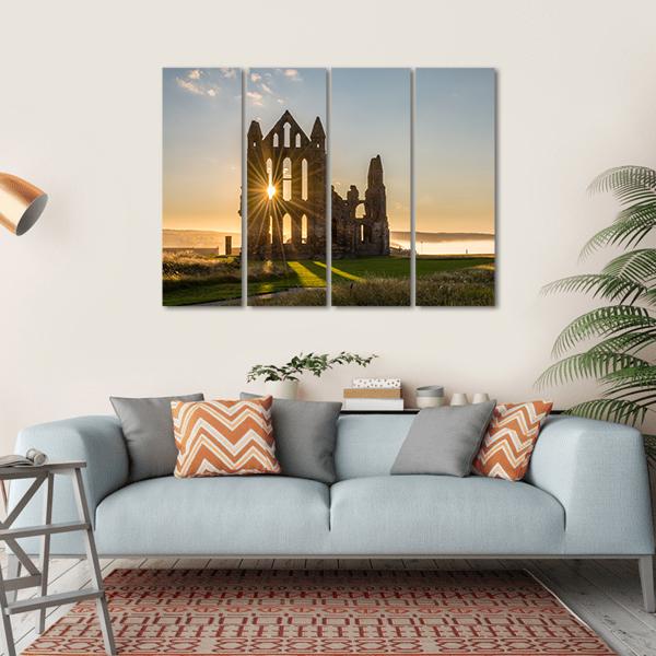 Sun Star On Whitby Abbey Canvas Wall Art-4 Horizontal-Gallery Wrap-34" x 24"-Tiaracle