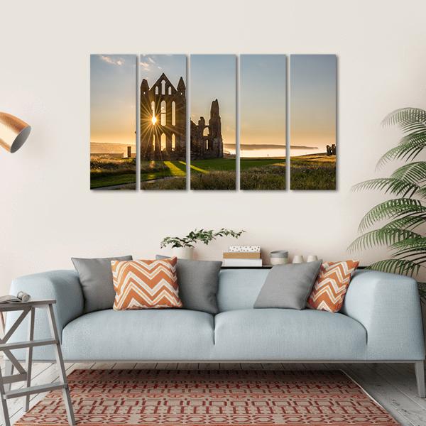 Sun Star On Whitby Abbey Canvas Wall Art-5 Horizontal-Gallery Wrap-22" x 12"-Tiaracle