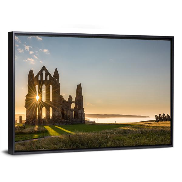 Sun Star On Whitby Abbey Canvas Wall Art-3 Horizontal-Gallery Wrap-25" x 16"-Tiaracle