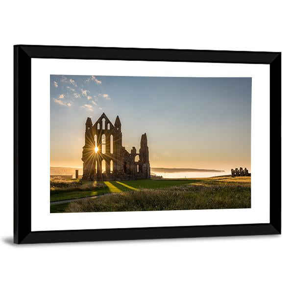 Sun Star On Whitby Abbey Canvas Wall Art-3 Horizontal-Gallery Wrap-25" x 16"-Tiaracle