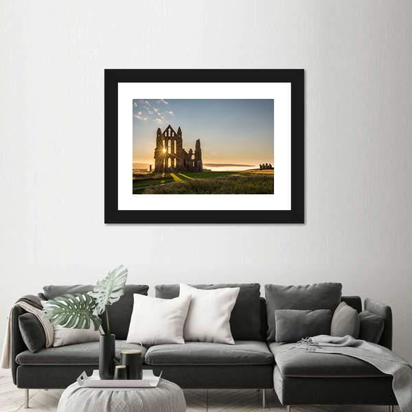 Sun Star On Whitby Abbey Canvas Wall Art-3 Horizontal-Gallery Wrap-25" x 16"-Tiaracle