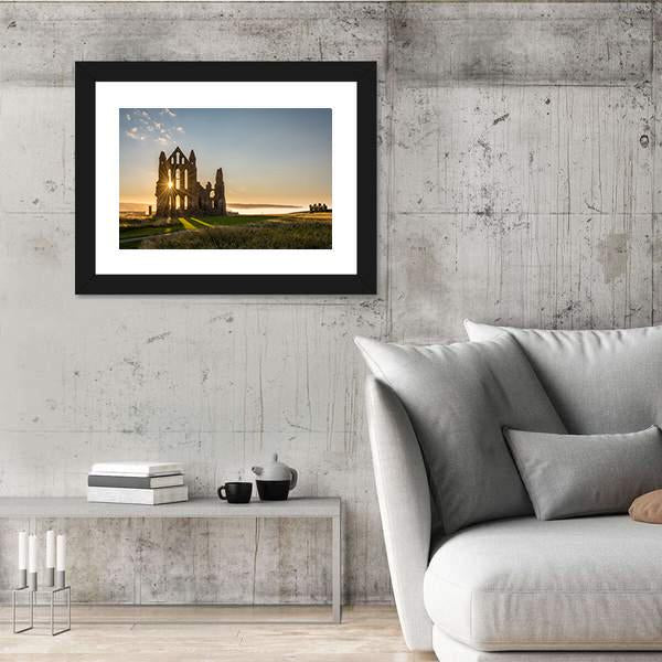 Sun Star On Whitby Abbey Canvas Wall Art-3 Horizontal-Gallery Wrap-25" x 16"-Tiaracle