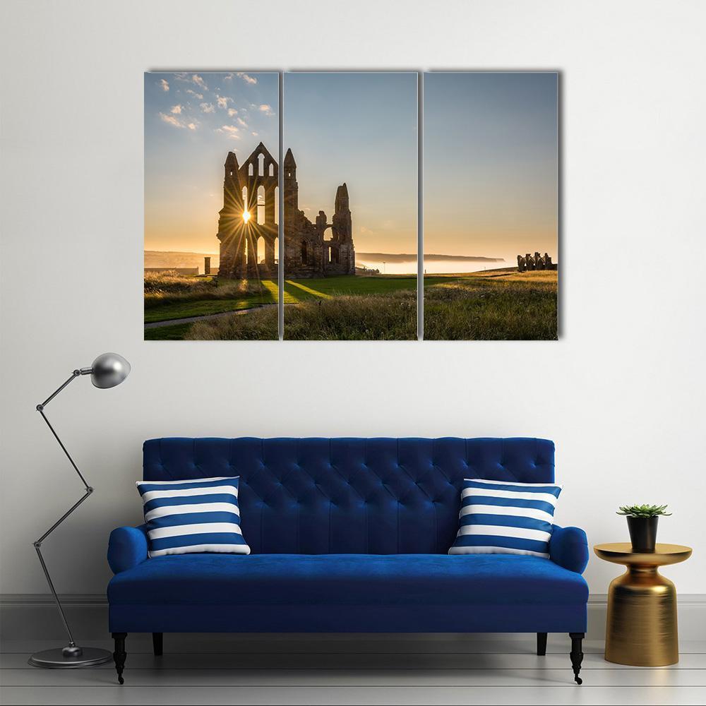 Sun Star On Whitby Abbey Canvas Wall Art-3 Horizontal-Gallery Wrap-37" x 24"-Tiaracle