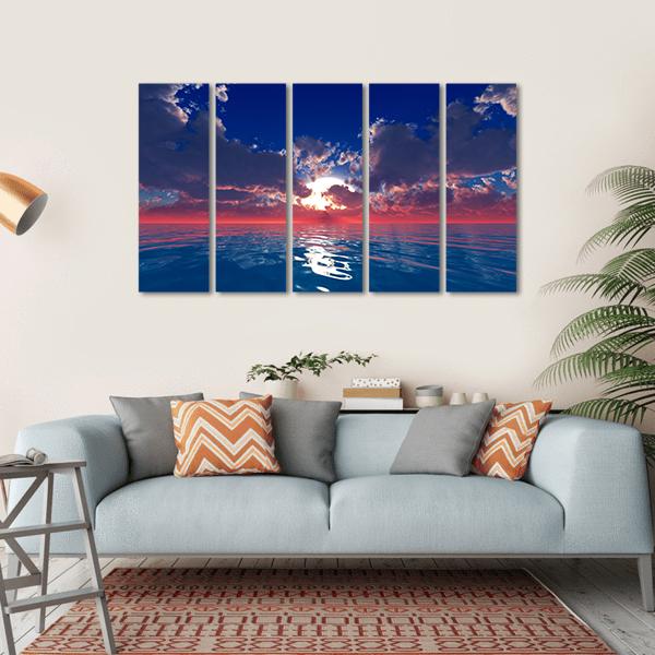 Sun With Rays In Clouds Over Ocean Sunset Canvas Wall Art-5 Horizontal-Gallery Wrap-22" x 12"-Tiaracle