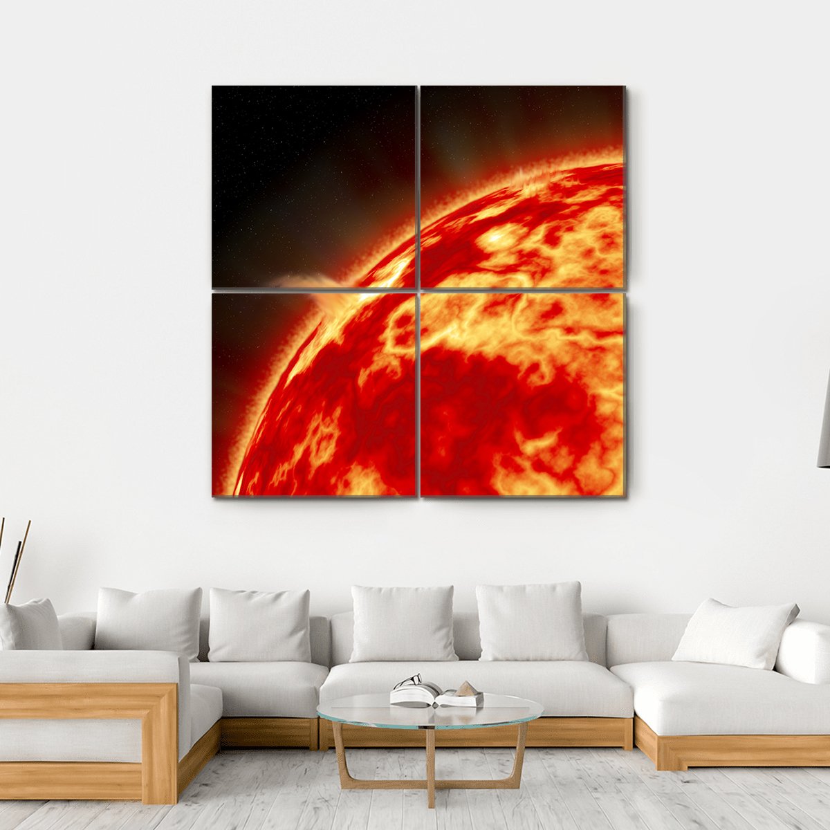 Sun With Solar Flares Canvas Wall Art-4 Square-Gallery Wrap-17" x 17"-Tiaracle
