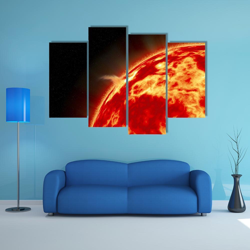 Sun With Solar Flares Canvas Wall Art-4 Pop-Gallery Wrap-50" x 32"-Tiaracle