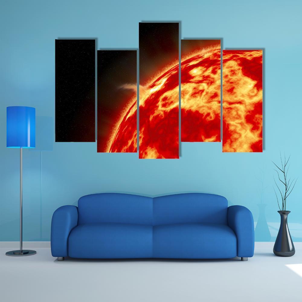 Sun With Solar Flares Canvas Wall Art-5 Pop-Gallery Wrap-47" x 32"-Tiaracle