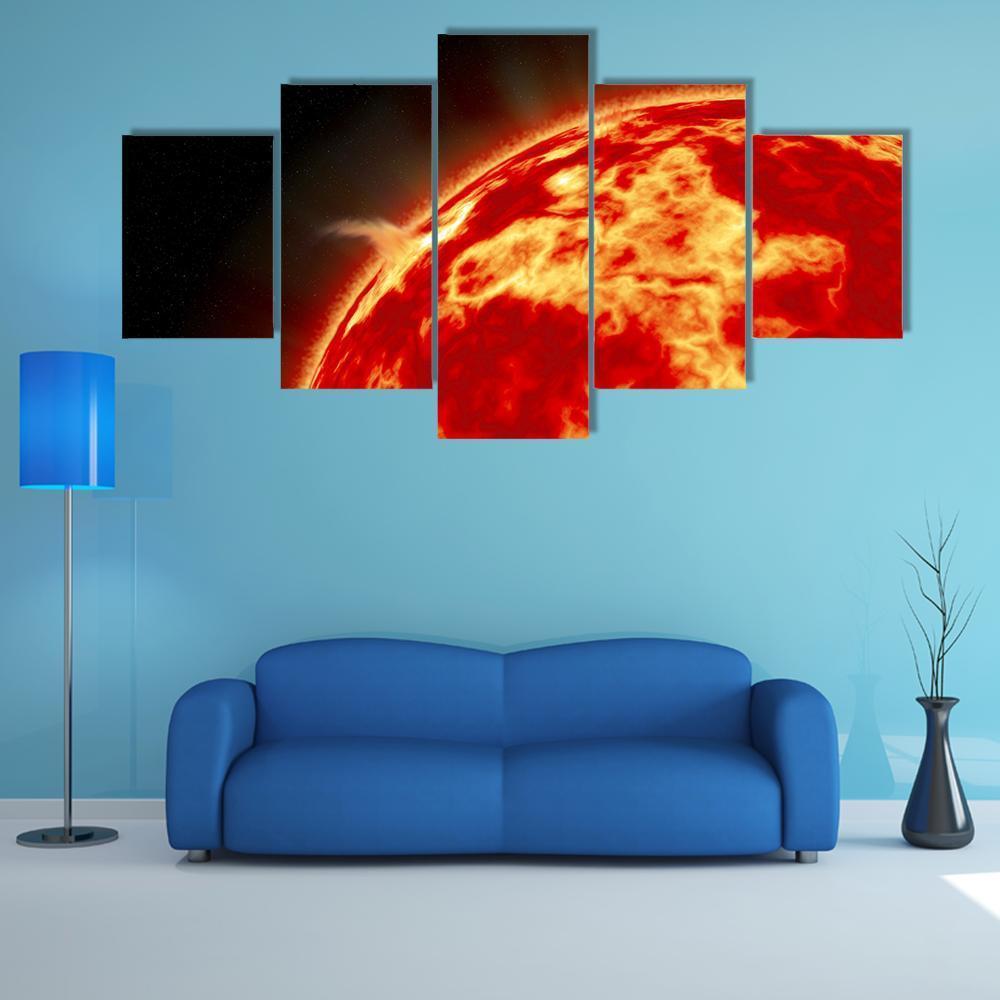Sun With Solar Flares Canvas Wall Art-5 Star-Gallery Wrap-62" x 32"-Tiaracle