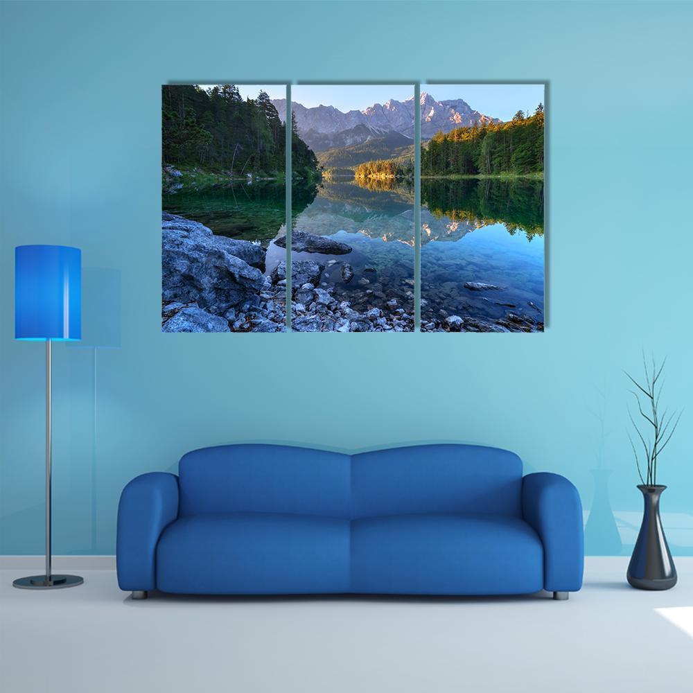 Sundown On Mountain Lake Eibsee Canvas Wall Art-3 Horizontal-Gallery Wrap-37" x 24"-Tiaracle