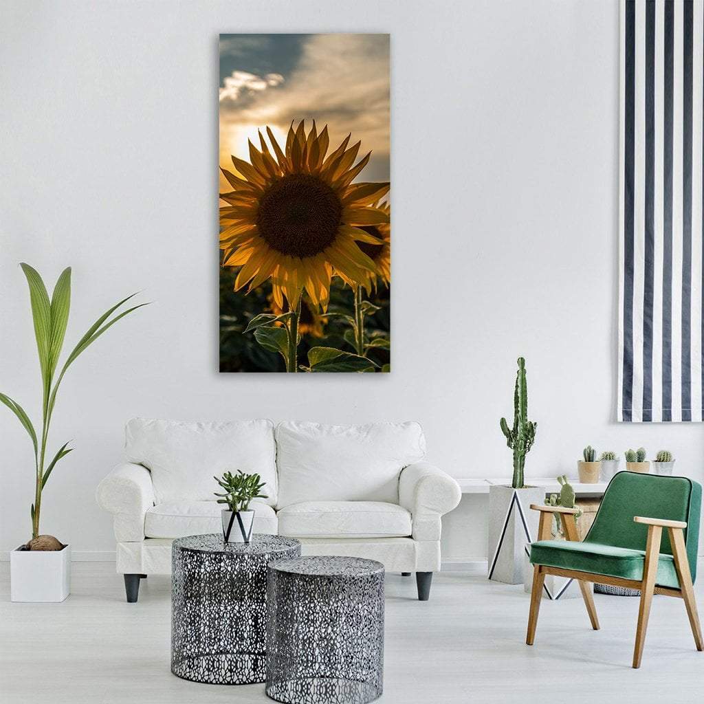 Sunflower At Sunset Vertical Canvas Wall Art-1 Vertical-Gallery Wrap-12" x 24"-Tiaracle