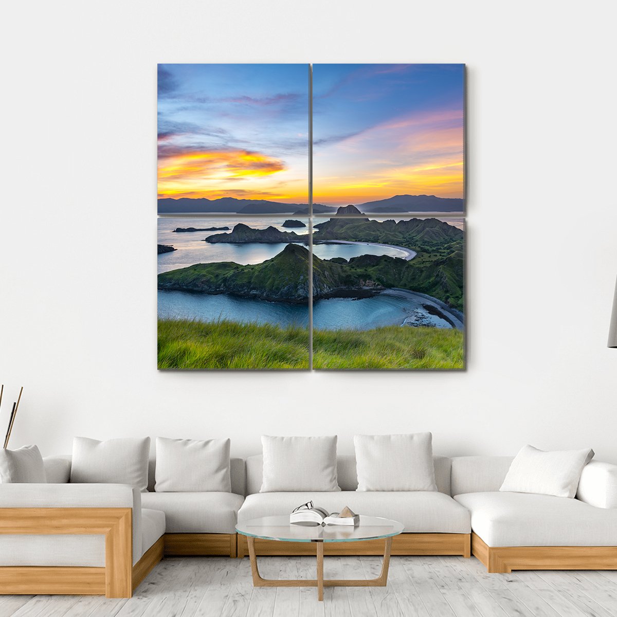 Sunlight From Top Of Padar Island At Sunset Canvas Wall Art-4 Square-Gallery Wrap-17" x 17"-Tiaracle