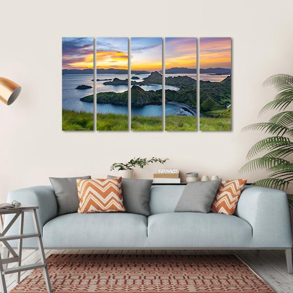 Sunlight From Top Of Padar Island At Sunset Canvas Wall Art-5 Horizontal-Gallery Wrap-22" x 12"-Tiaracle