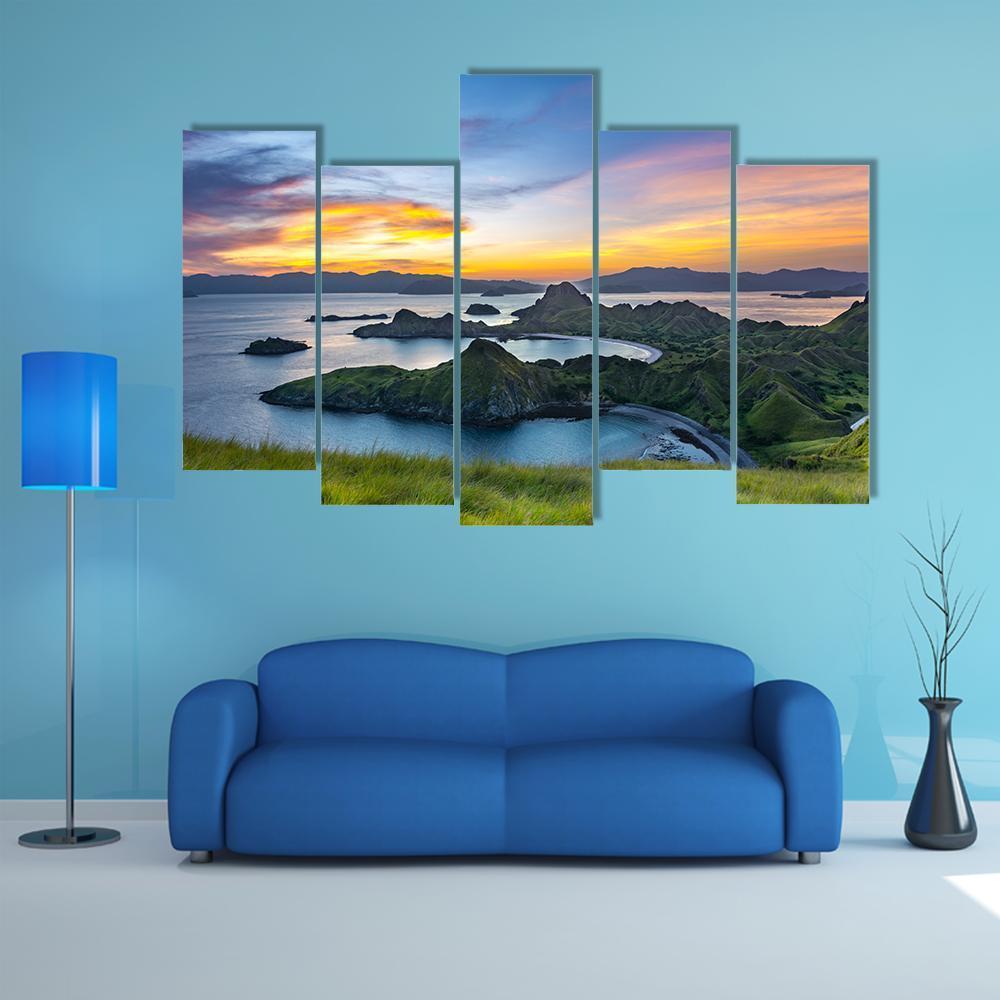 Sunlight From Top Of Padar Island At Sunset Canvas Wall Art-5 Pop-Gallery Wrap-47" x 32"-Tiaracle