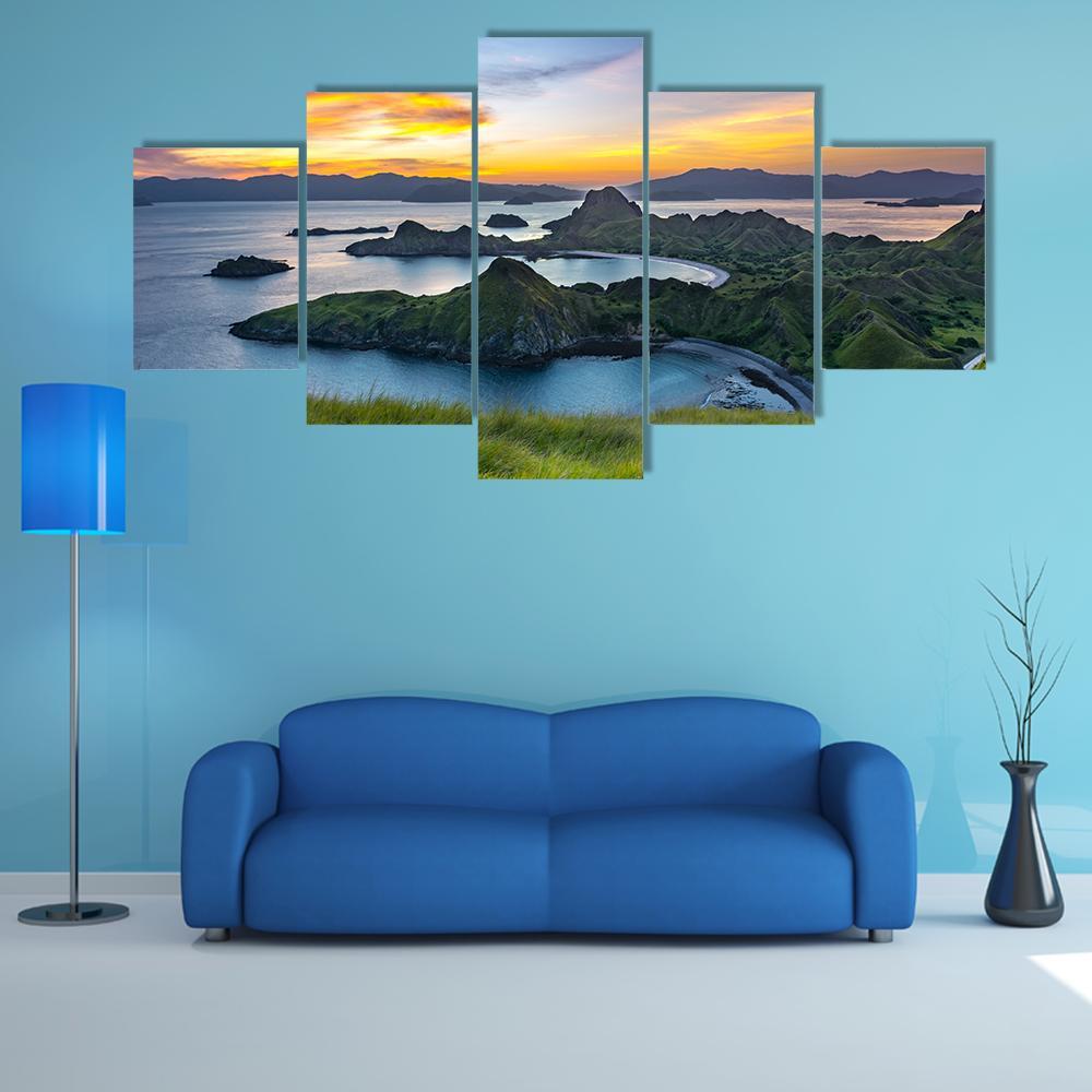 Sunlight From Top Of Padar Island At Sunset Canvas Wall Art-5 Star-Gallery Wrap-62" x 32"-Tiaracle