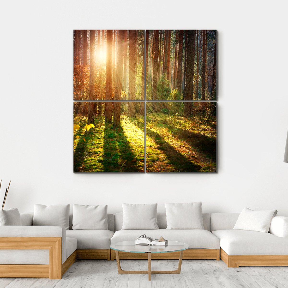 Misty Old Forest Autumn Canvas Wall Art-4 Square-Gallery Wrap-17&quot; x 17&quot;-Tiaracle