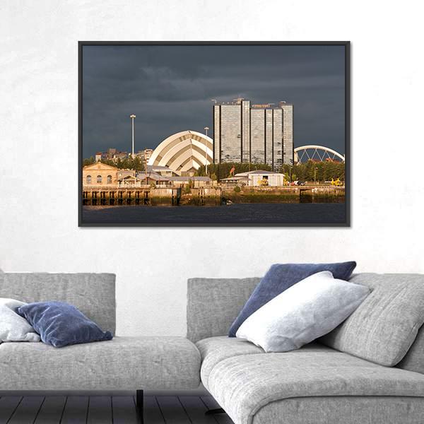 Sunlight On Buildings As Storm Clouds Canvas Wall Art-3 Horizontal-Gallery Wrap-25" x 16"-Tiaracle