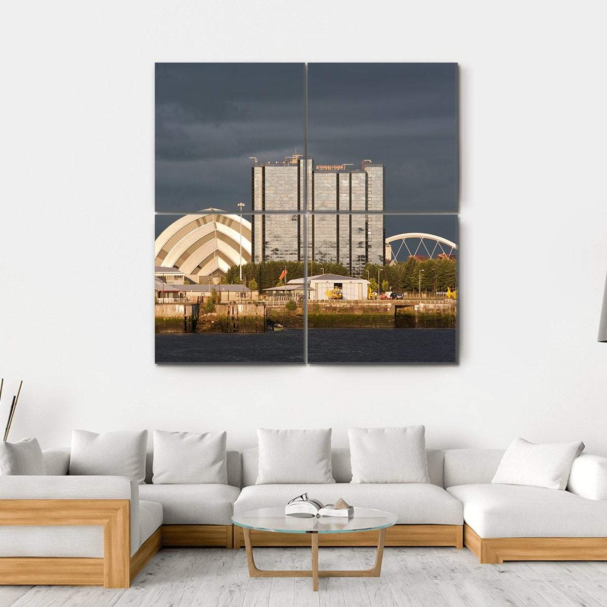 Sunlight On Buildings As Storm Clouds Canvas Wall Art-4 Square-Gallery Wrap-17" x 17"-Tiaracle